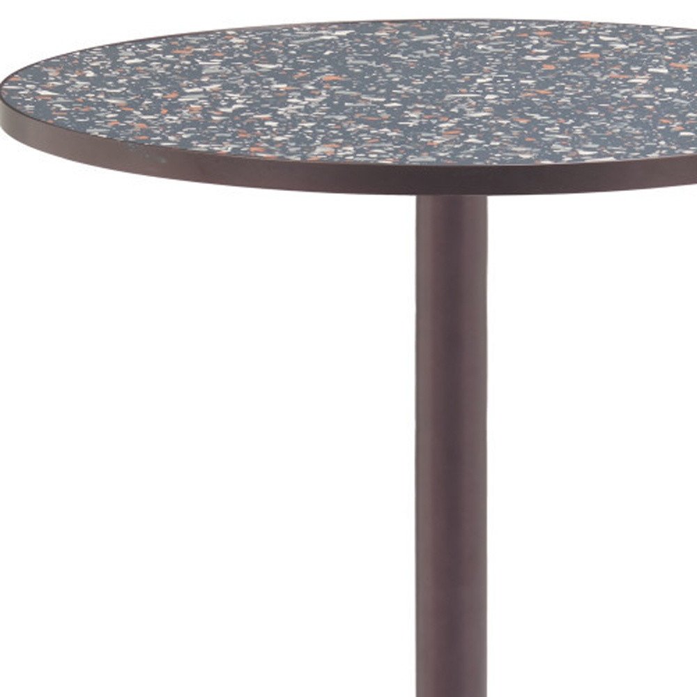 24" Black and Bronze Wood and Steel Pedestal Base Round Top Dining Table