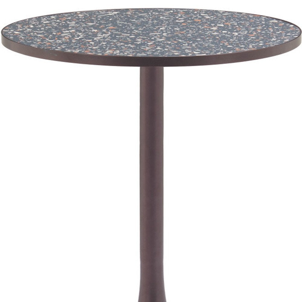 24" Black and Bronze Wood and Steel Pedestal Base Round Top Dining Table