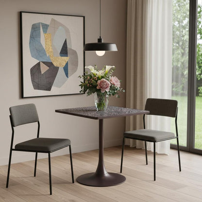 24" Black Steel Pedestal Base Square Dining Table