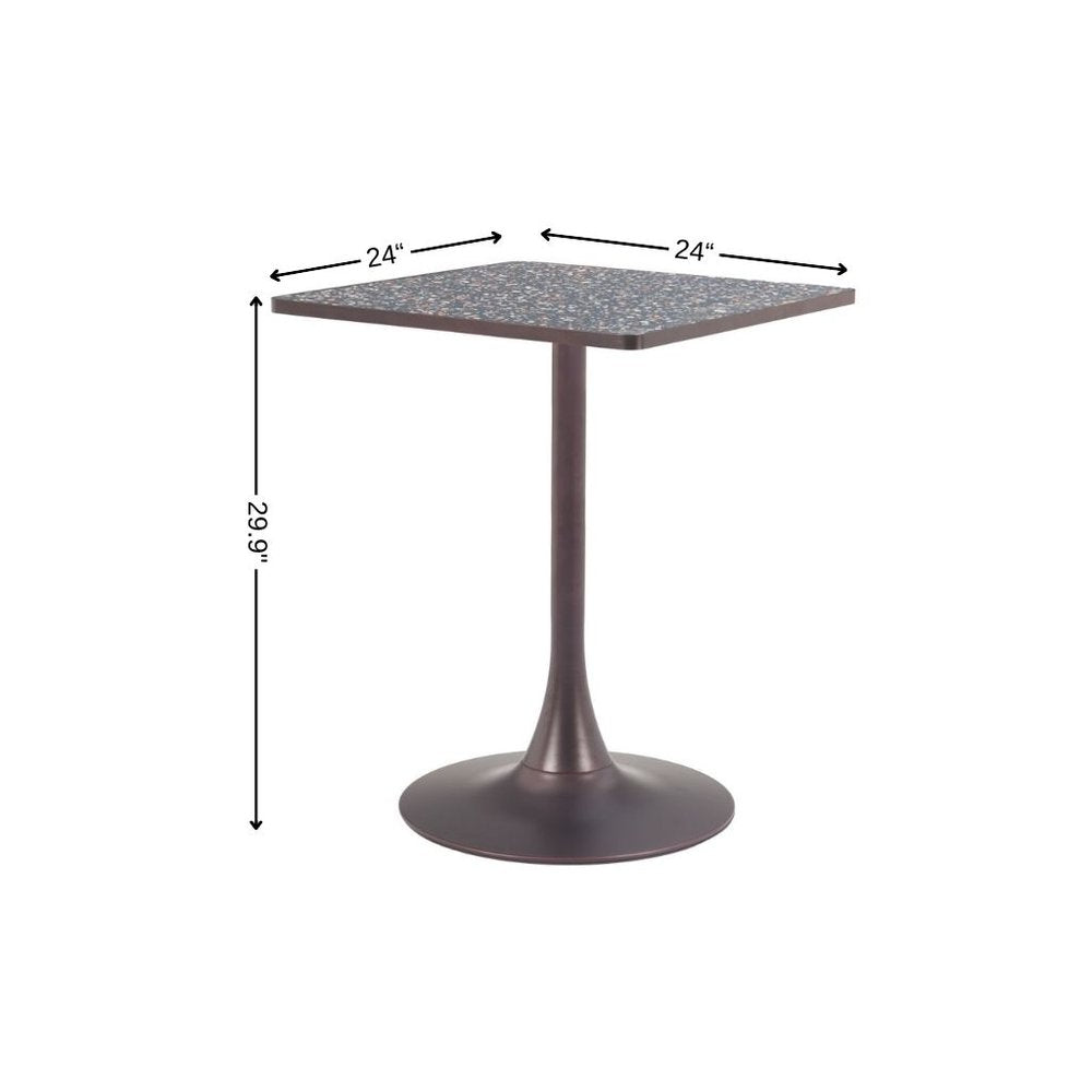 24" Black Wood and Steel Faux Terrazzo Pedestal Base Square Dining Table