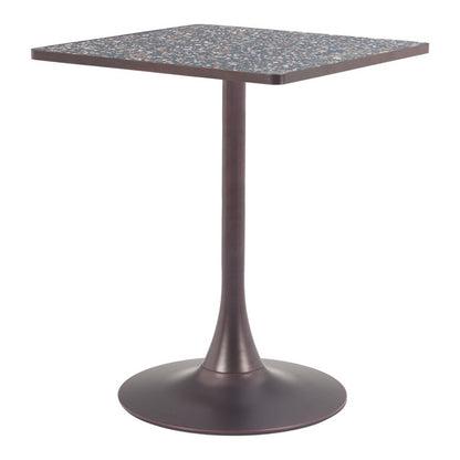 24" Black Wood and Steel Faux Terrazzo Pedestal Base Square Dining Table