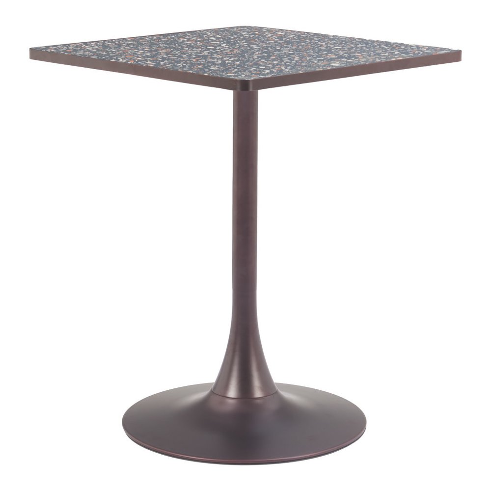 24" Black Wood and Steel Faux Terrazzo Pedestal Base Square Dining Table