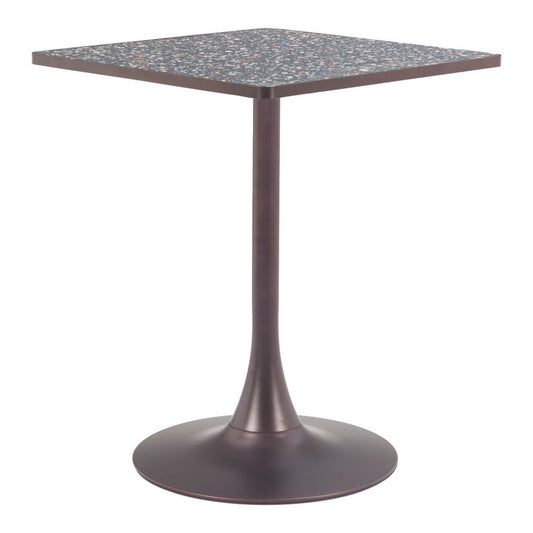 24" Black Wood and Steel Faux Terrazzo Pedestal Base Square Dining Table