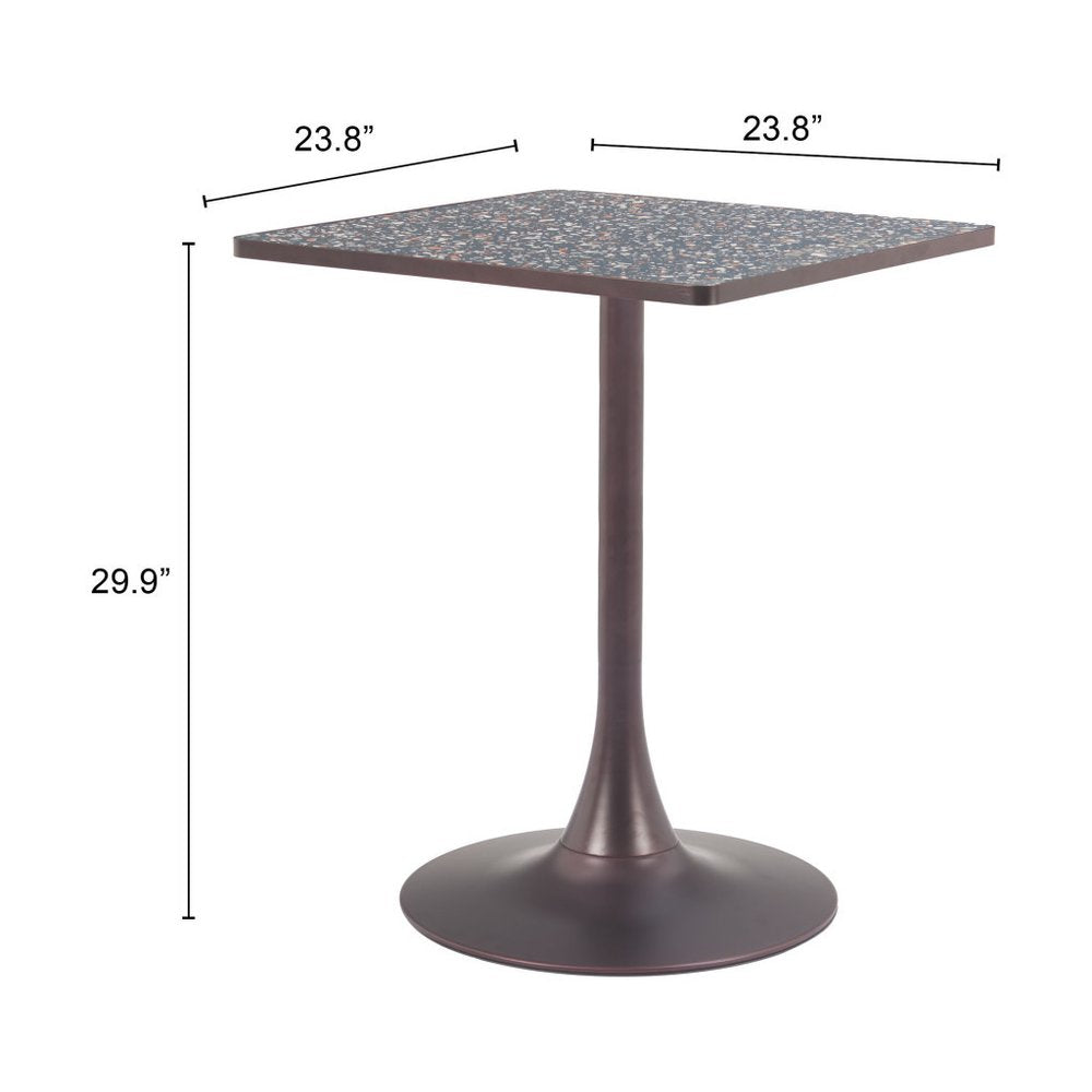24" Black Wood and Steel Faux Terrazzo Pedestal Base Square Dining Table