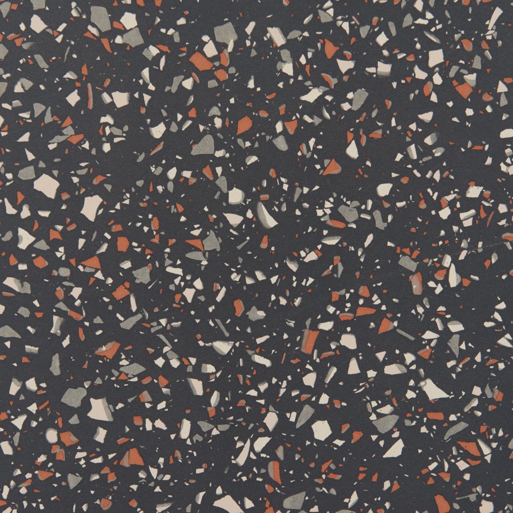 24" Black Wood and Steel Faux Terrazzo Pedestal Base Square Dining Table