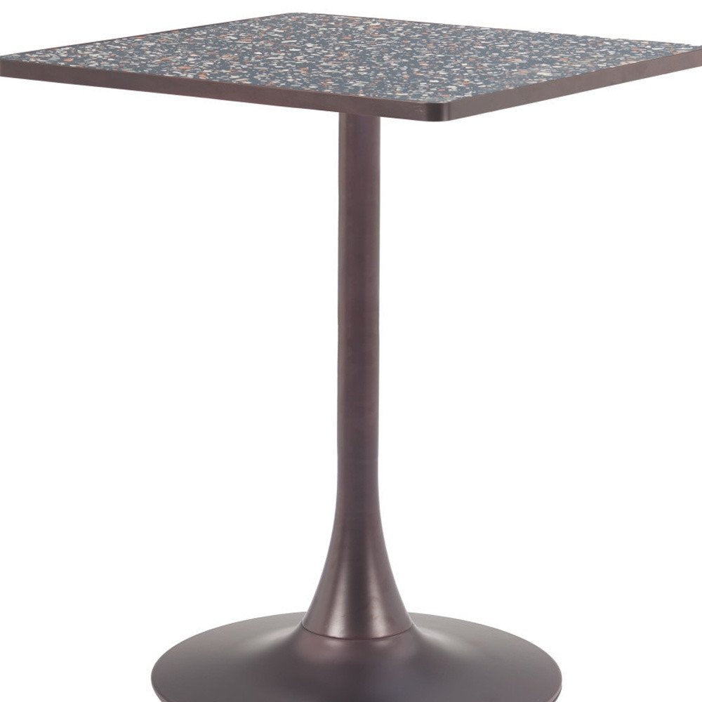 24" Black Wood and Steel Faux Terrazzo Pedestal Base Square Dining Table