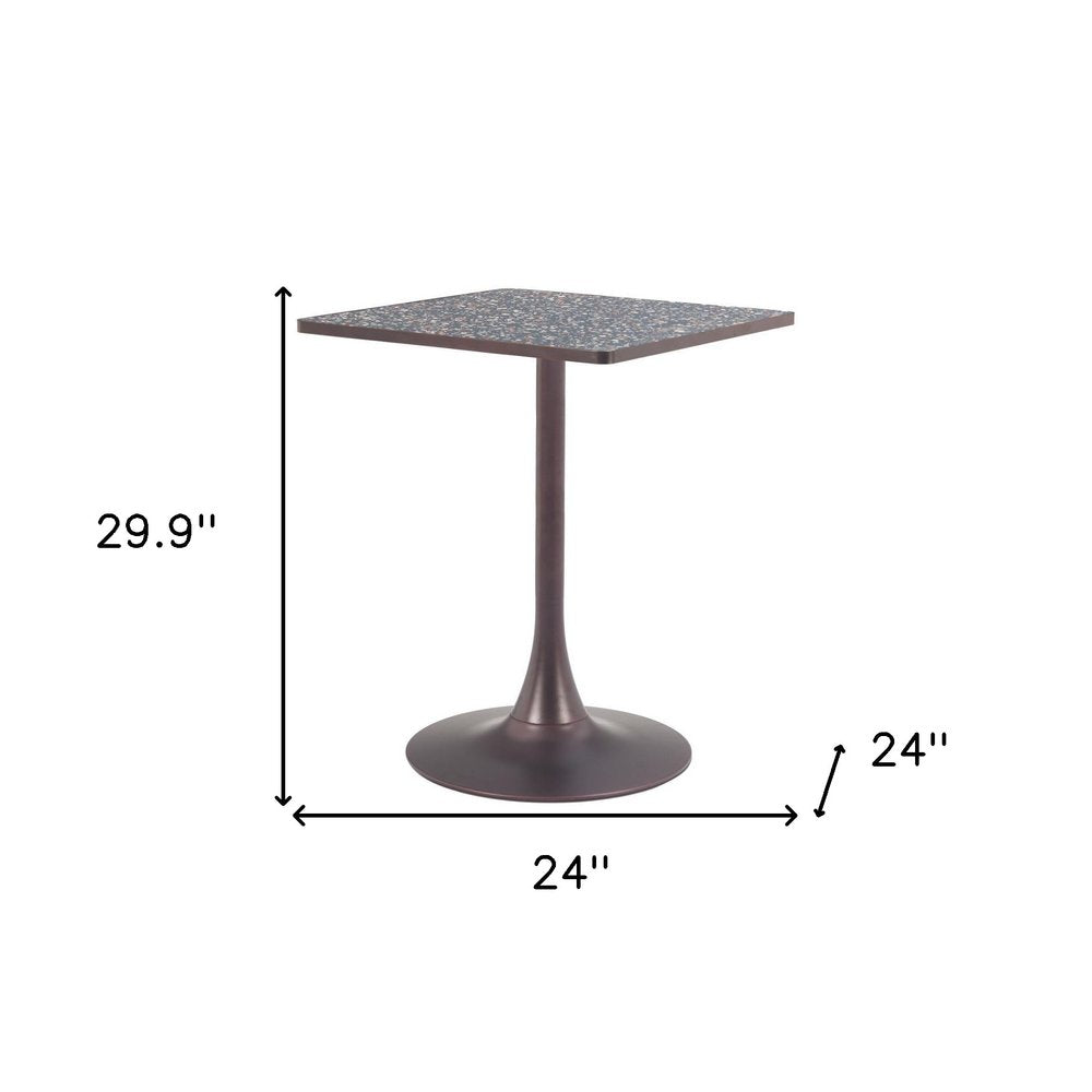 24" Black Steel Pedestal Base Square Dining Table