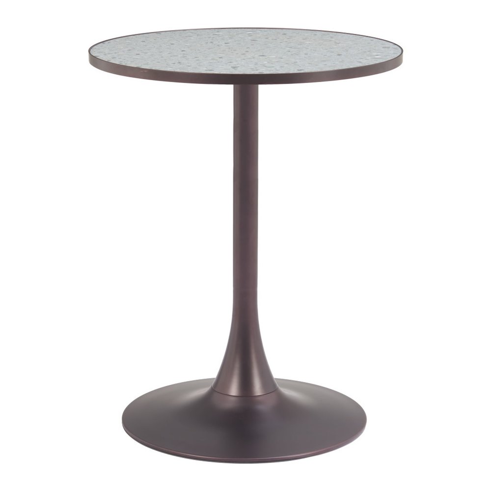 24" Gray and Bronze Wood and Steel Pedestal Base Round Top Dining Table