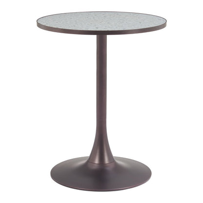 24" Gray and Bronze Wood and Steel Pedestal Base Round Top Dining Table