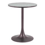 24" Gray and Bronze Wood and Steel Pedestal Base Round Top Dining Table