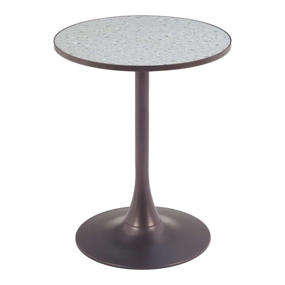 24" Gray and Bronze Wood and Steel Pedestal Base Round Top Dining Table