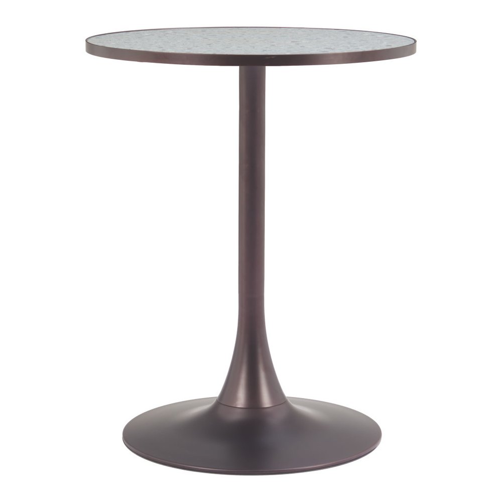 24" Gray and Bronze Wood and Steel Pedestal Base Round Top Dining Table