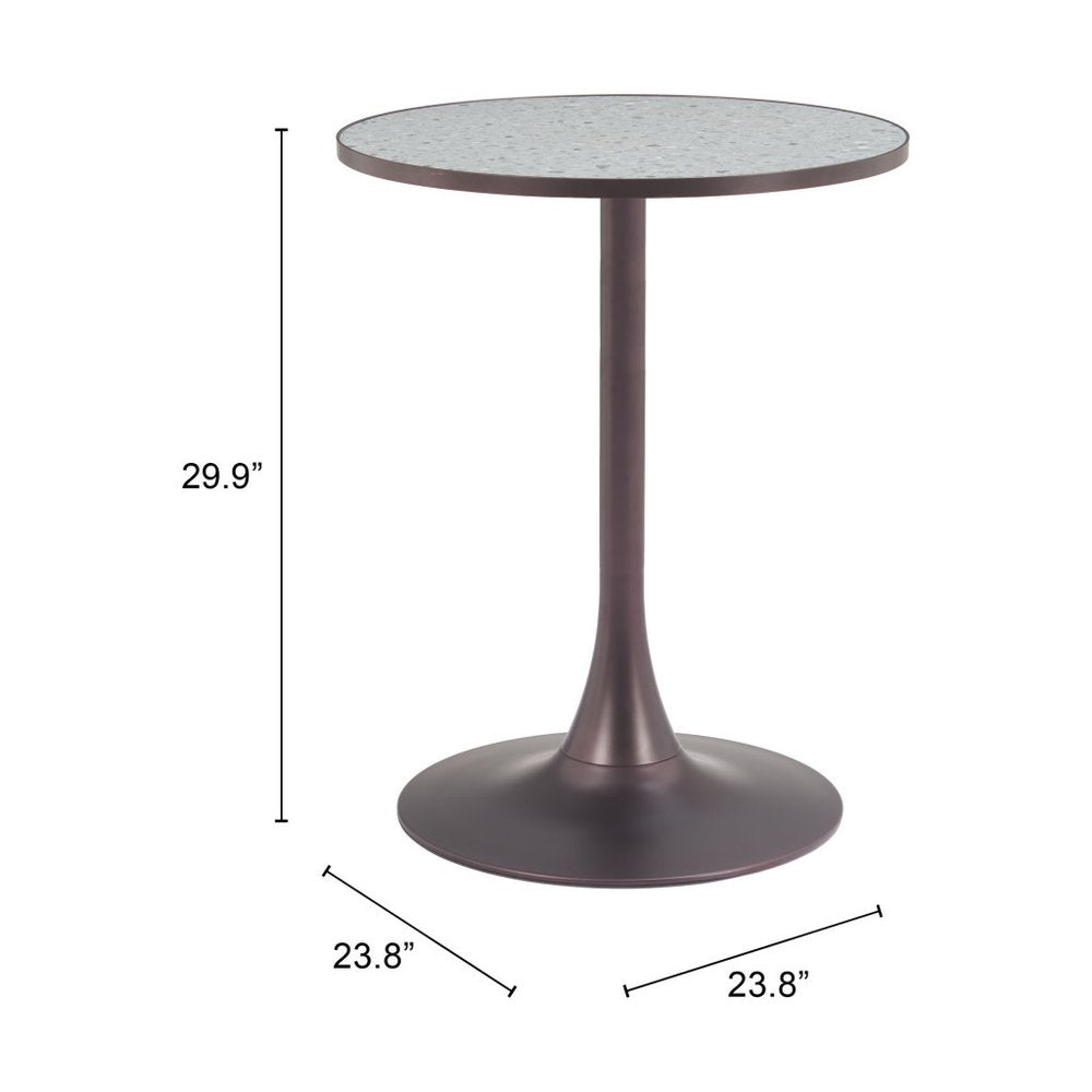 24" Gray and Bronze Wood and Steel Pedestal Base Round Top Dining Table