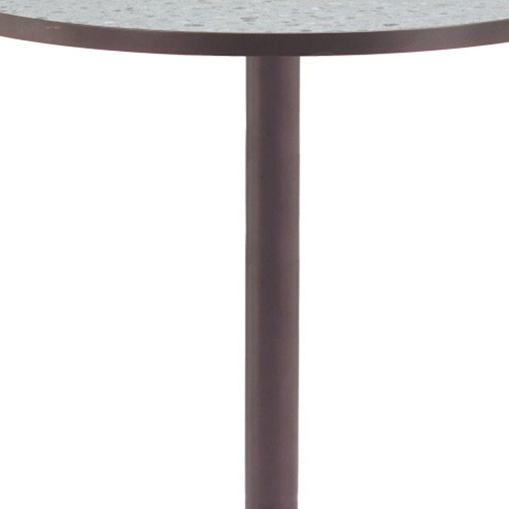 24" Gray and Bronze Wood and Steel Pedestal Base Round Top Dining Table