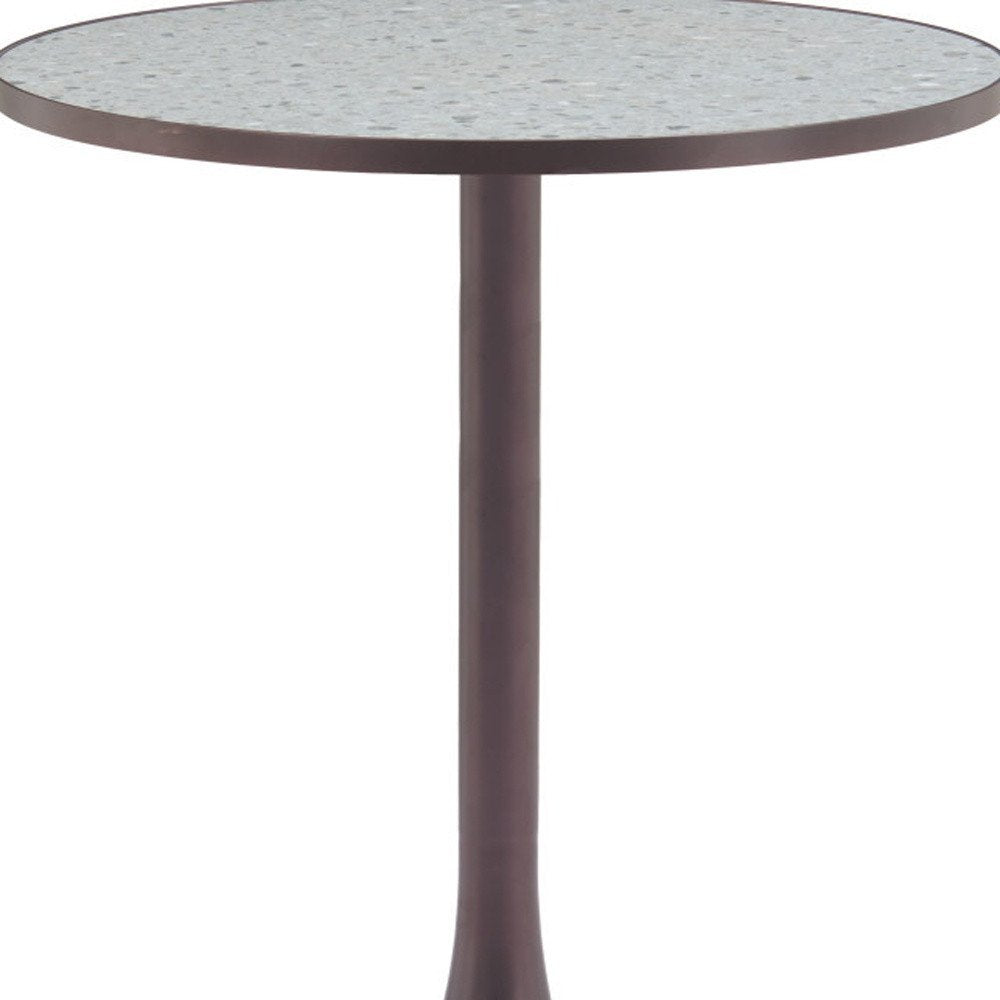 24" Gray and Bronze Wood and Steel Pedestal Base Round Top Dining Table