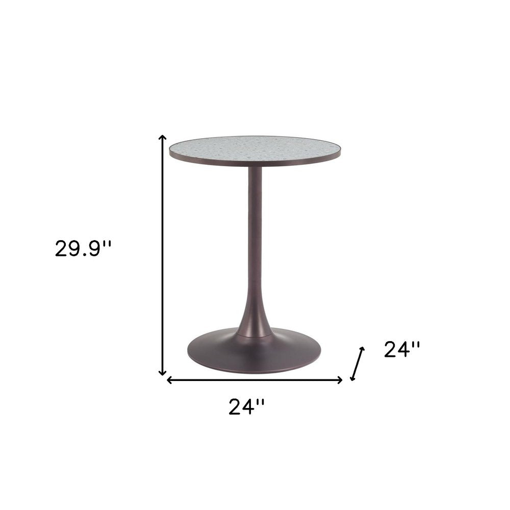 24" Gray and Bronze Wood and Steel Pedestal Base Round Top Dining Table