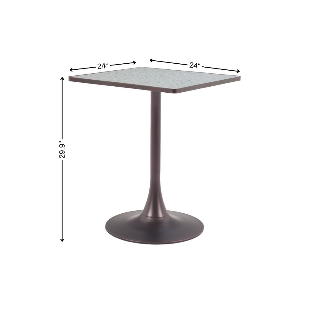 24" Gray Wood and Steel Faux Terrazzo Pedestal Base Square Dining Table