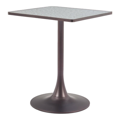 24" Gray Wood and Steel Faux Terrazzo Pedestal Base Square Dining Table