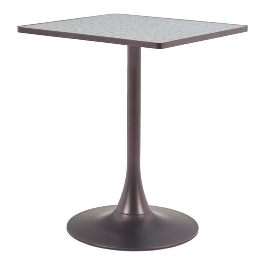 24" Gray Wood and Steel Faux Terrazzo Pedestal Base Square Dining Table