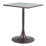 24" Gray Wood and Steel Faux Terrazzo Pedestal Base Square Dining Table