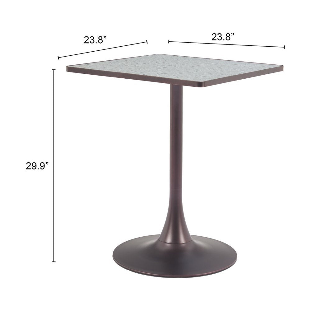 24" Gray Wood and Steel Faux Terrazzo Pedestal Base Square Dining Table