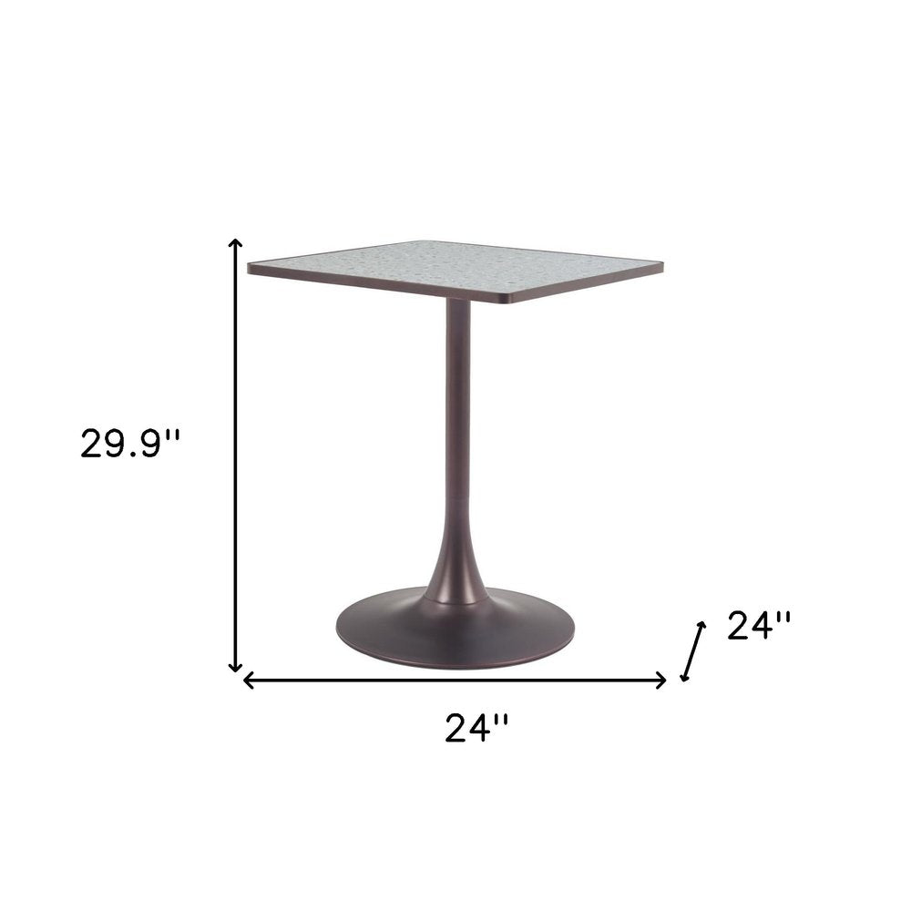 24" Gray Steel Pedestal Base Square Dining Table
