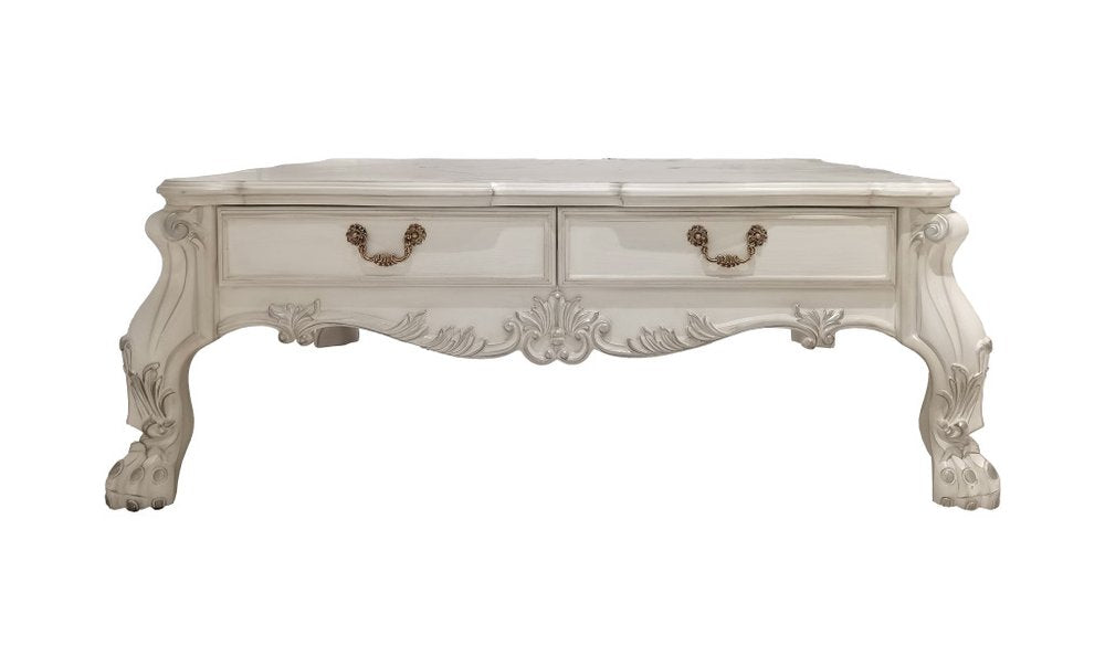 57" Bone Wood Coffee Table With Two Drawers