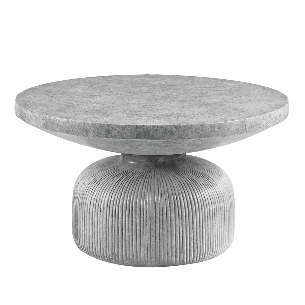 30" Gray Cement Round Pedestal Coffee Table