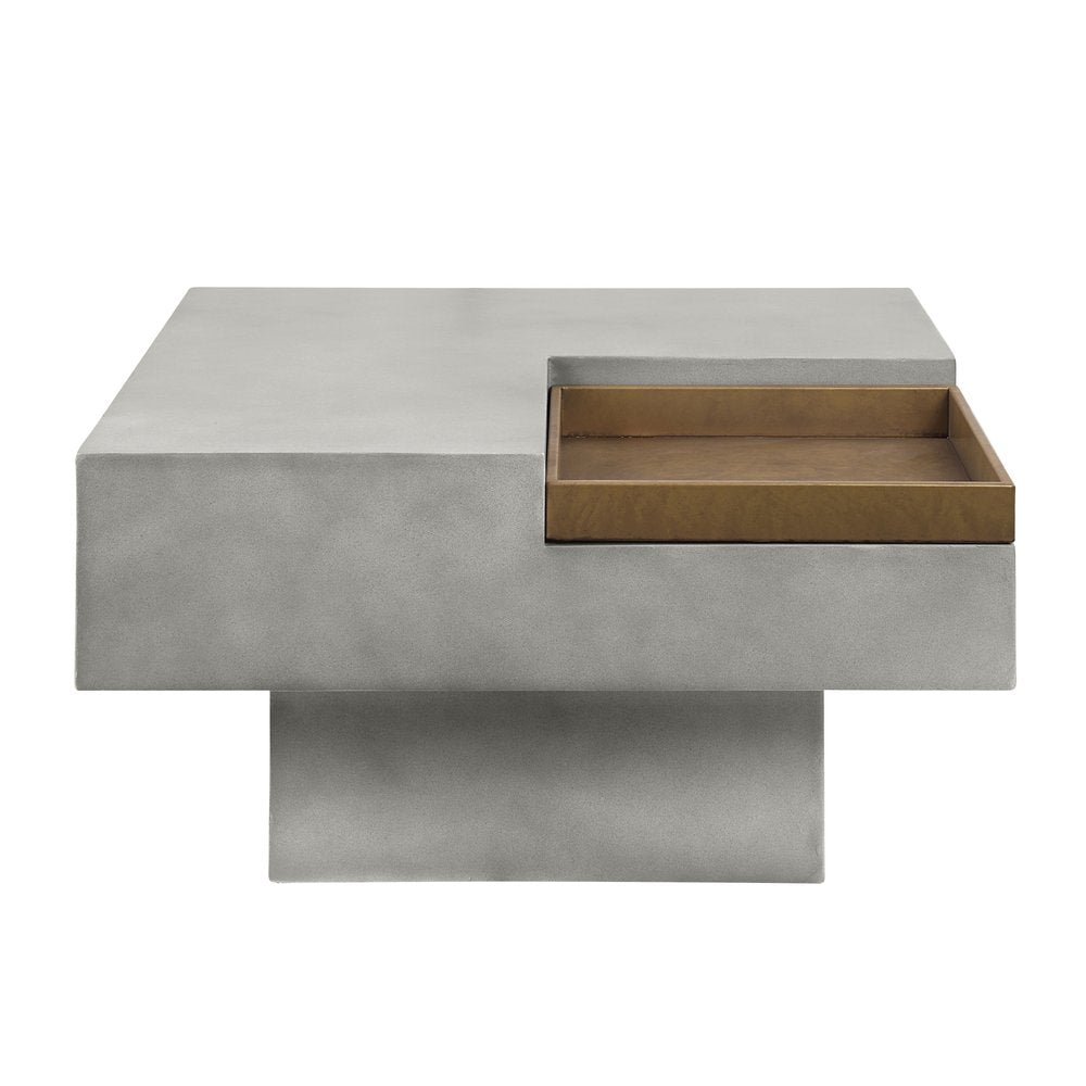 32" Gray Cement Square Distressed Pedestal Coffee Table