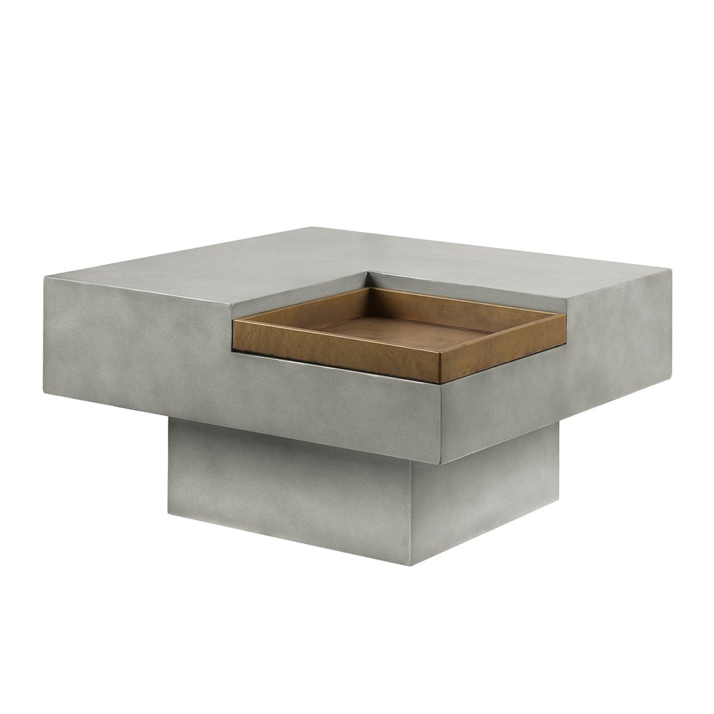 32" Gray Cement Square Distressed Pedestal Coffee Table