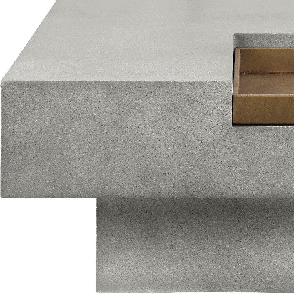 32" Gray Cement Square Distressed Pedestal Coffee Table