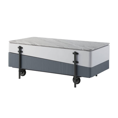 47" Gray White and Black Faux Marble Wood and Steel Lift Top Coffee Table