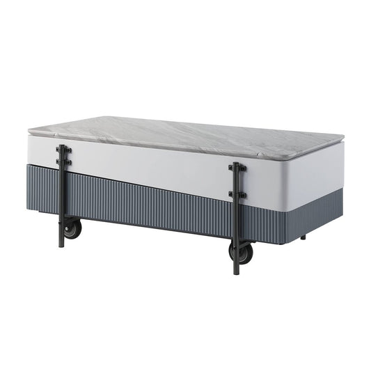 47" Gray White and Black Faux Marble Wood and Steel Lift Top Coffee Table