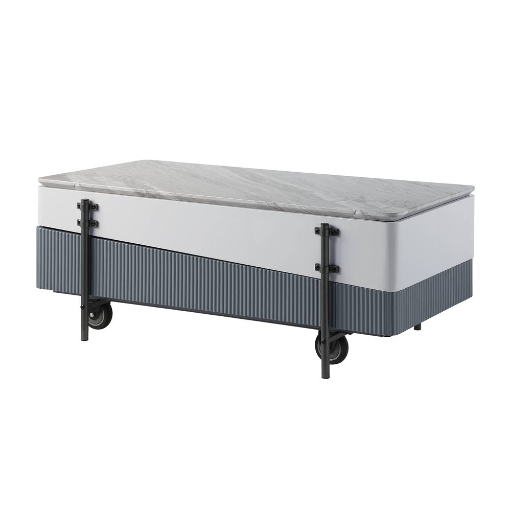 47" Gray White and Black Faux Marble Wood and Steel Lift Top Coffee Table