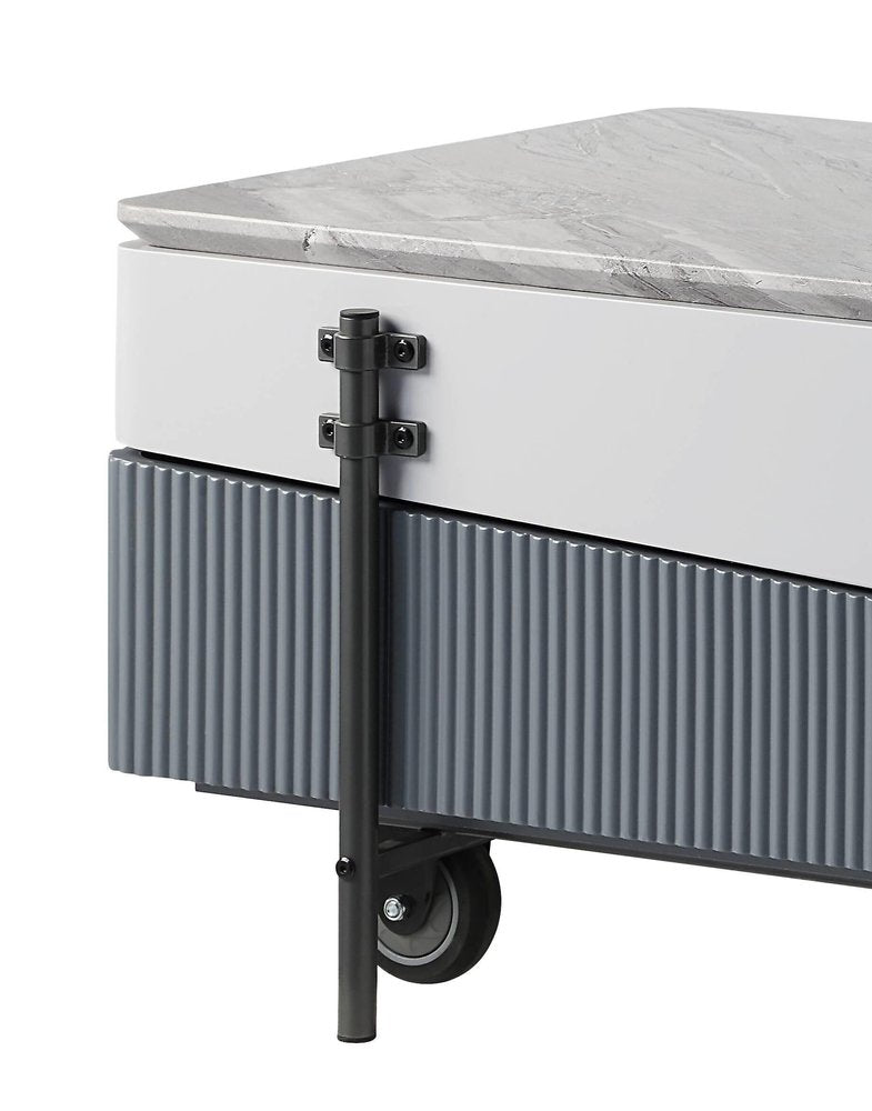 47" Gray White and Black Faux Marble Wood and Steel Lift Top Coffee Table