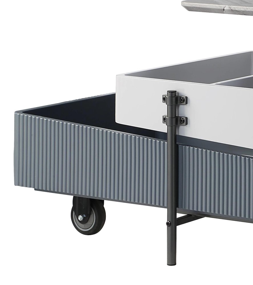 47" Gray White and Black Faux Marble Wood and Steel Lift Top Coffee Table