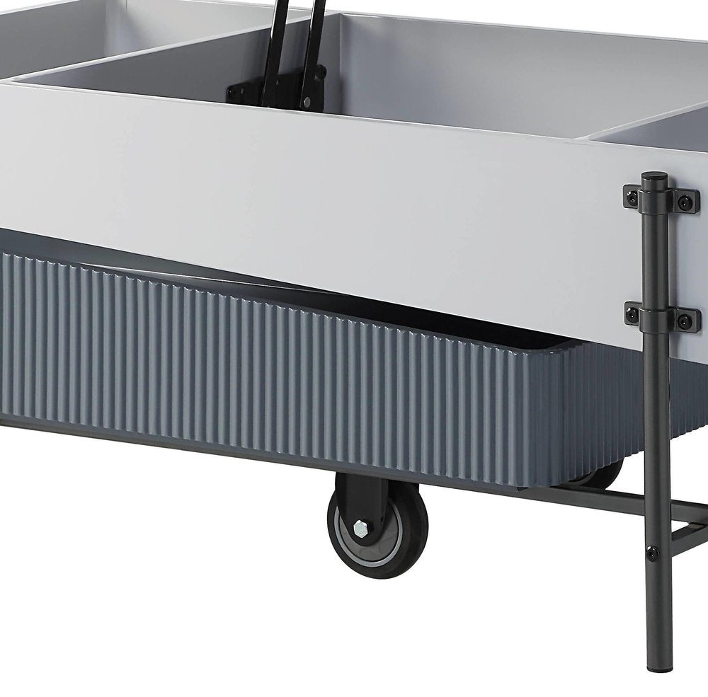 47" Gray White and Black Faux Marble Wood and Steel Lift Top Coffee Table