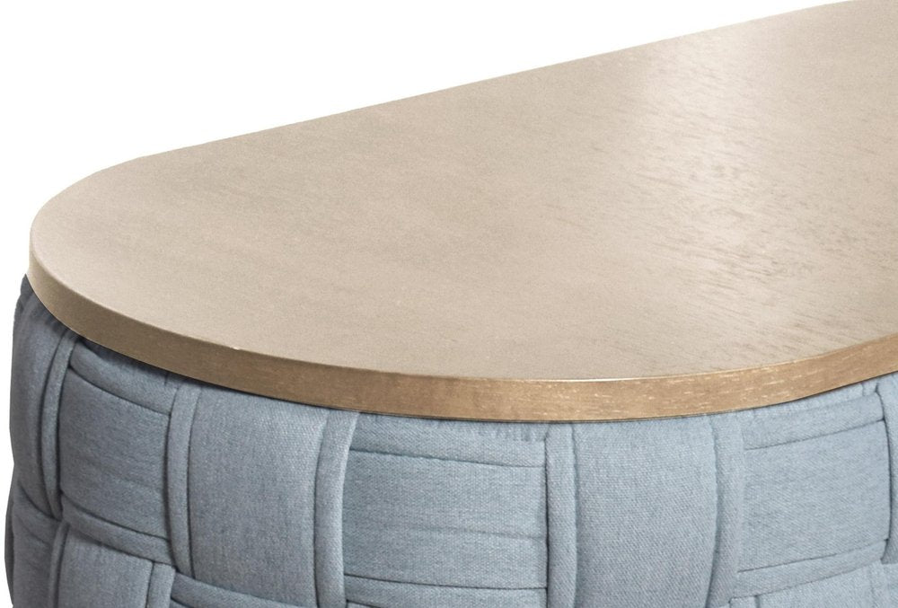 41" Natural and Blue Wood And Woven Fabric Oval Coffee Table