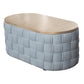 41" Natural and Blue Wood And Woven Fabric Oval Coffee Table
