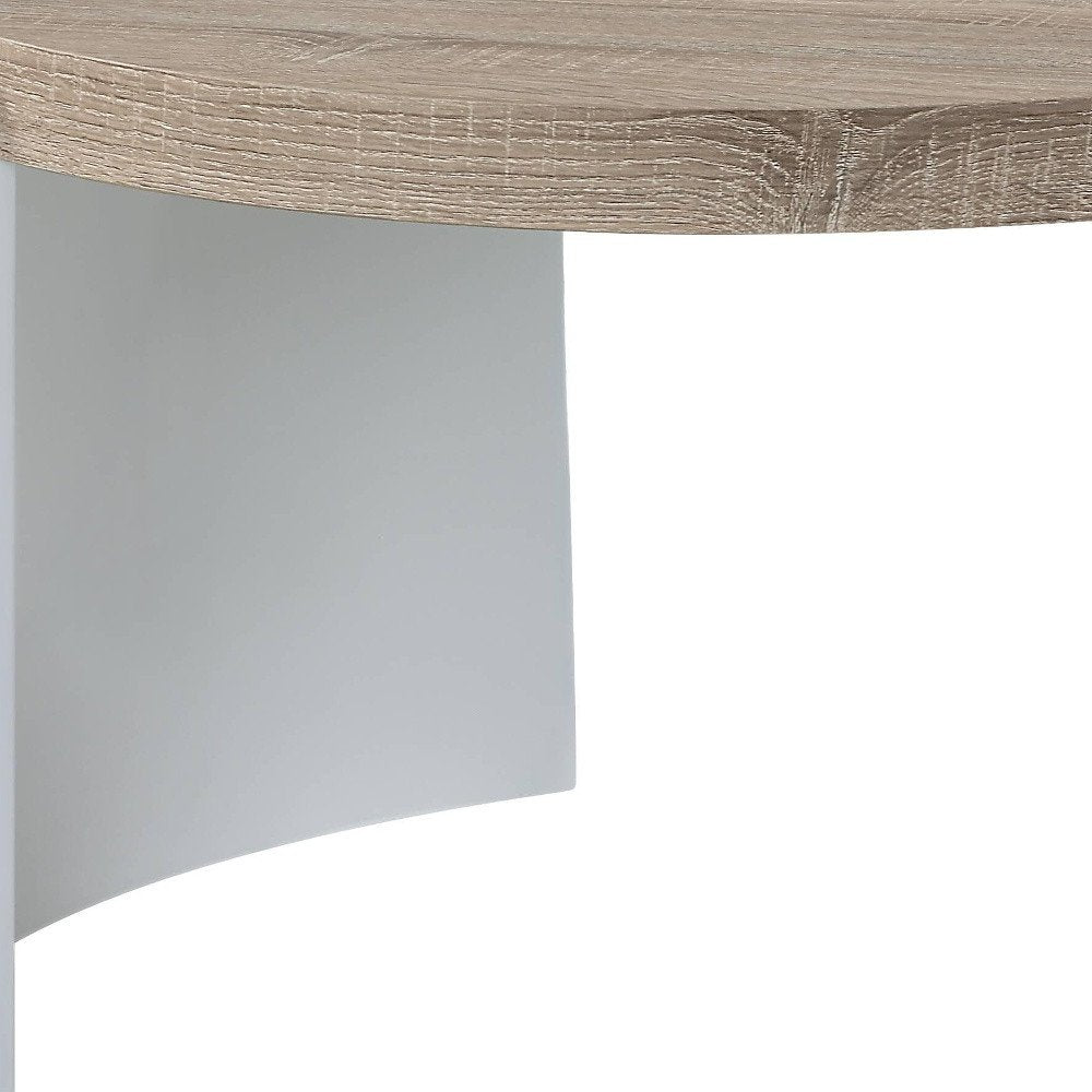 33" Oak and White Wood Round Partial Frame Coffee Table