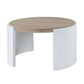 33" Oak and White Wood Round Partial Frame Coffee Table