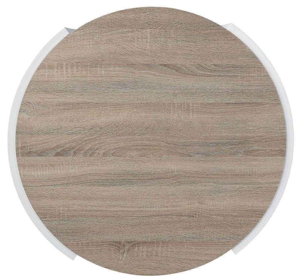 33" Oak and White Wood Round Partial Frame Coffee Table