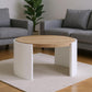 33" Oak and White Wood Round Partial Frame Coffee Table