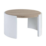33" Oak and White Wood Round Partial Frame Coffee Table