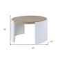 33" Oak and White Wood Round Partial Frame Coffee Table