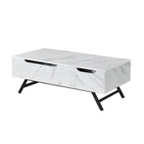 48" White and Black Wood and Steel Lift Top Coffee Table With Drawer