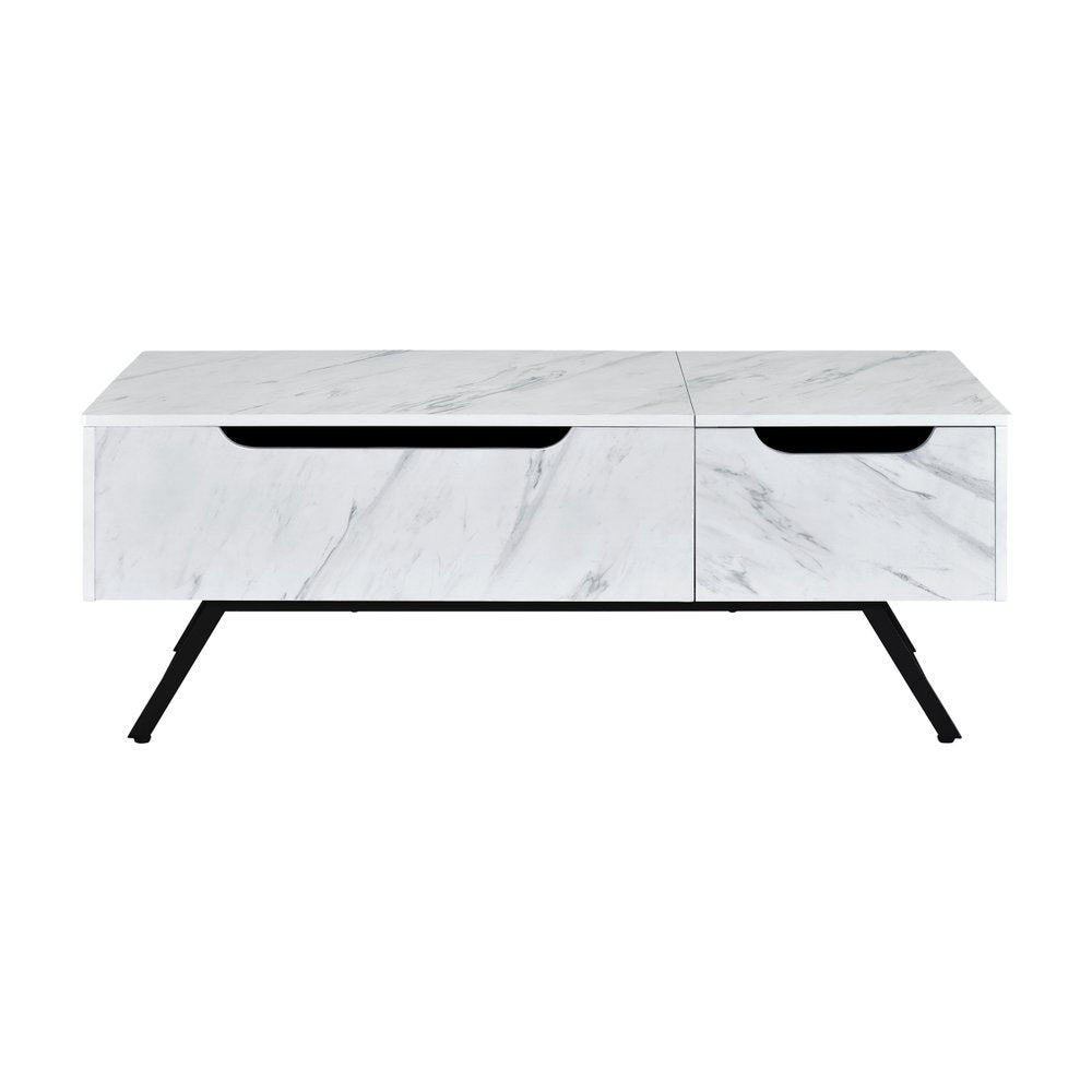 48" White and Black Wood and Steel Lift Top Coffee Table With Drawer