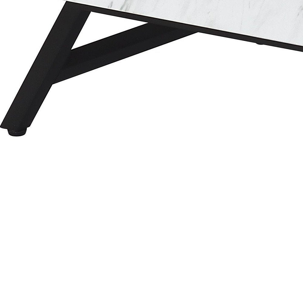 48" White and Black Wood and Steel Lift Top Coffee Table With Drawer