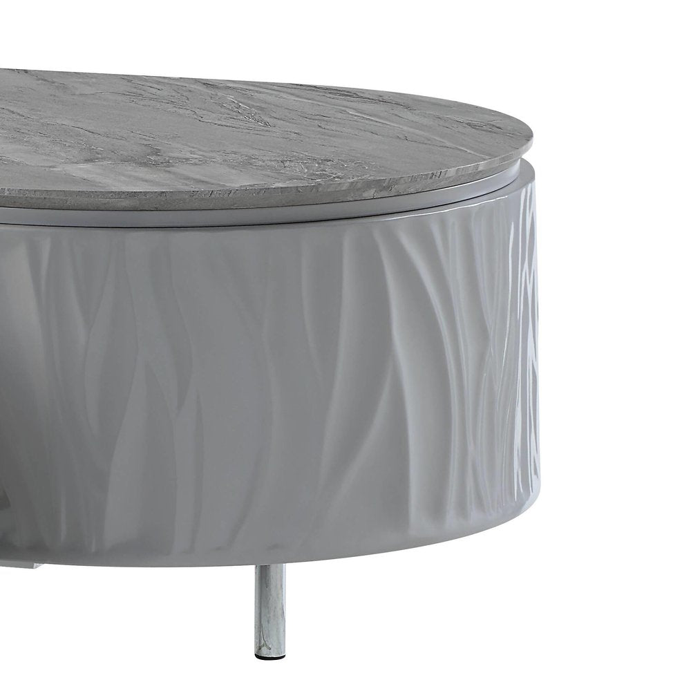 47" Gray Wood and Steel Oval Coffee Table With Drawer