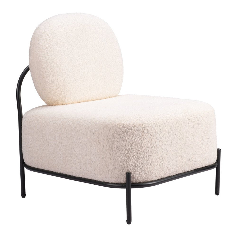 27" White And Black Sherpa And Upholstered Side Chair